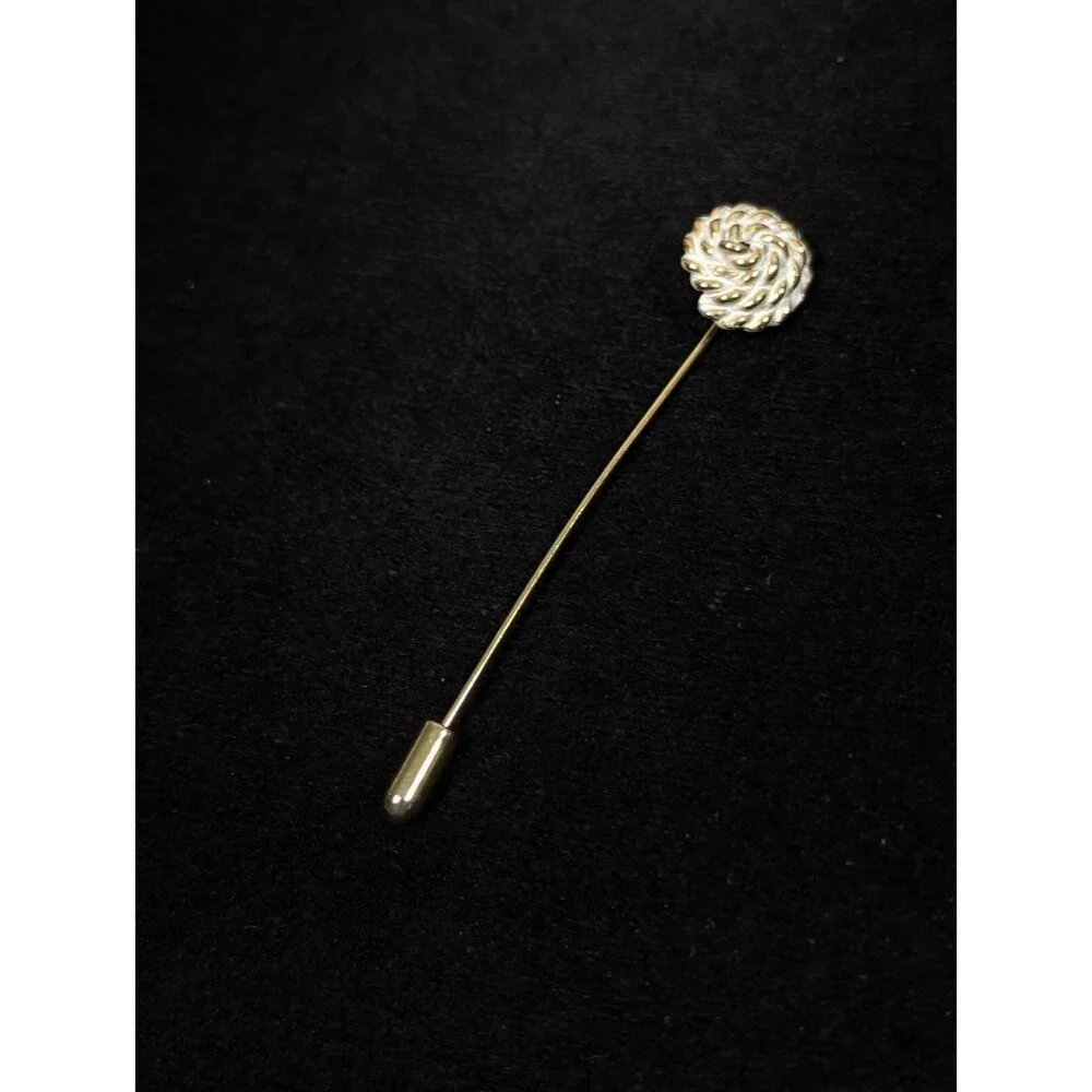 Vintage White Rope Textured Round Gold Tone‎ Stick Pin Nautical